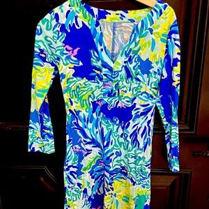Lilly Pulitzer Riva Cotton Long Sleeve Dress Blue/Green/Pink Small